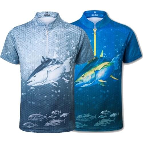 UV Protection Fishing T-shirt Stand collar Men 3D Printed Quick Dry Short Sleeves Sport Shirt Men Fishing Clothing