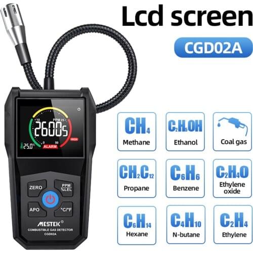 MESTEK CGD02A Combustible High Precision Gas Detector Gas Leak Tester Monitor VA Reverse Display Sound Light Alarm 0-50000ppm