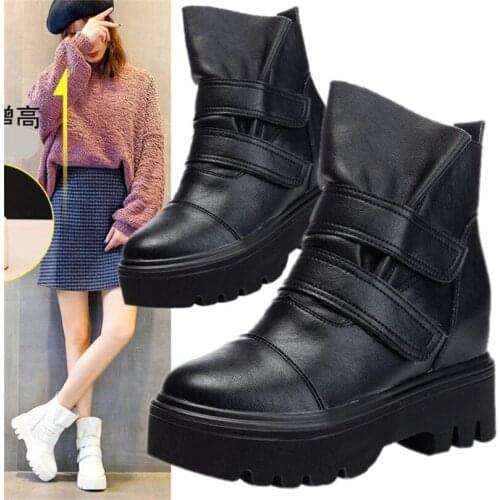 Platform Shoes Womens Cow Leather Round Toe Ankle Boots Wedge High Heel Oxfrods Military Punk Goth 34 35 36 37 38 39