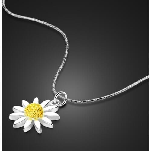New Fashion Beautiful Sunflowers Pendant Necklace 100% 925 Sterling Silver Women Golden Flowers Choker Fine Jewelry Gift