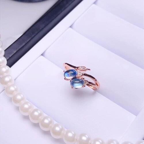 Romantic Moonstone gemstone ring for women silver jewelrynatural gem certificate real 925 ring adjustable size girl party gift