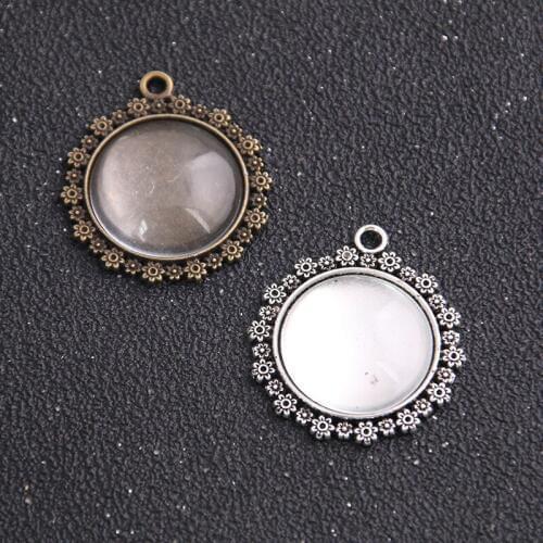 1pcs/lot Vintage Metal 42*47mm(Fit 30mm dia) Antique Bronze Jewelry Blanks Fit Pendant Making+Clear Glass Cabochon