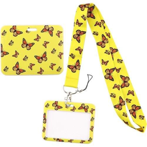 1pcs ZF2985 Yellow Monarch Butterfly Lanyard Card ID Holder Car KeyChain ID Card Pass Gym Phone Badge Kids Key Ring Holder