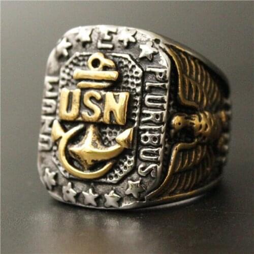 2017 Heavy US Navy Anchor Ring 316L Stainless Steel Men Boys Hot Selling Cool Man Gold Fashion Eagle Biker Ring