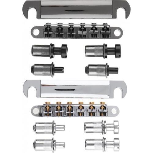 6 String Zinc Alloy Electric Guitar Tailpiece Bridge Saddle Locking Roller Tune-O-Matic for LP Guitar Silver / Black Optional