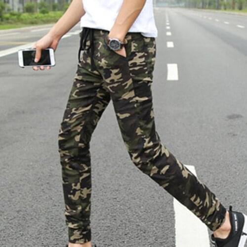 75% Hot Sales!!! Men Sporty Camouflage Color Pockets Waist Drawstring Long Skinny Cargo Pants