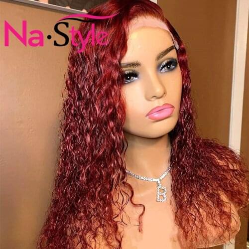 99j Burgundy Wig For Women Curly Human Hair Wig T Part Lace Human Hair Wigs Red Wig Human Hair Pre Plucked 150% Remy