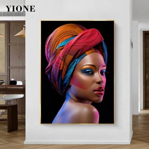 African Nude Woman Art Canvas Poster Scandinavian Modern Figure Colorful Turban Wall Painting for Living Room Home Picture Print
