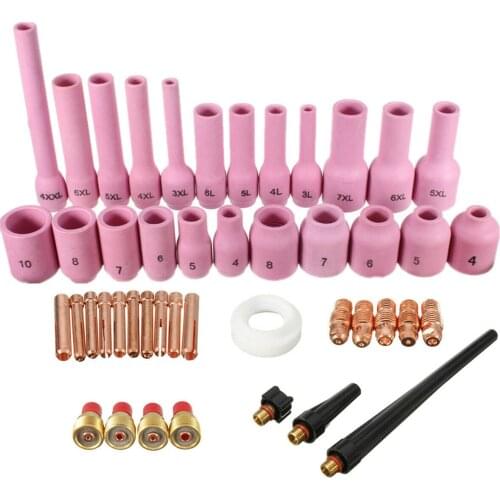 46Pcs TIG Soldering Torch Accessories Collets Gases Lens Cermic Gases Nozzles Welding Tool Kit for WP-9/20/25