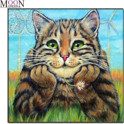 Diy Diamond Painting Animal Pensive Cat Full Square Round Drill Embroidery Cross Stitch Rhinestones Mosaic Needlework Home Decor