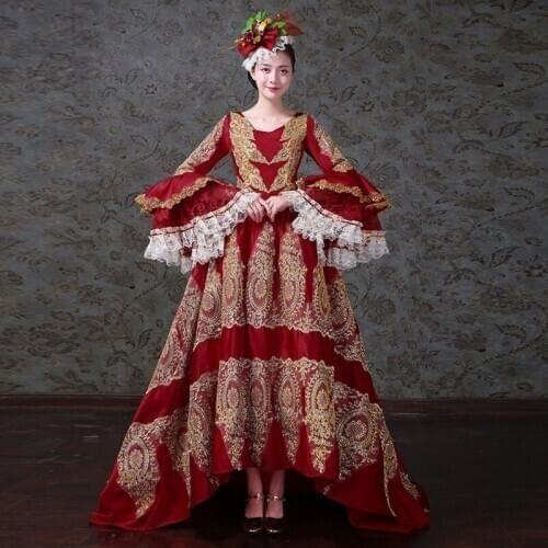 Burgundy Gothic Medieval Renaissance Victorian Party Costumes with Trailer
