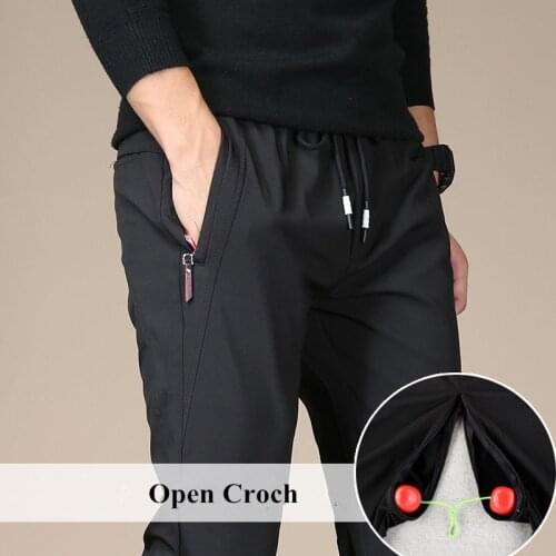 Spring Autumn Casual Pants Double Zipper Open Crotch Outdoor Sex Pants For Men Couples Outdoor Date Sexy Male Trousers Clothing