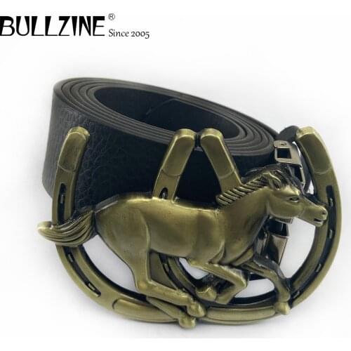 Bullzine zinc alloy retro western horse jeans gift belt buckle Free PU belt FP-02151 drop shipping