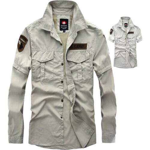 Quick Drying Casual Shirts Men Solid Detachable Sleeves Oversize Military Cargo Shirt Mens Clothing Camping Fishing Shirt 4XL