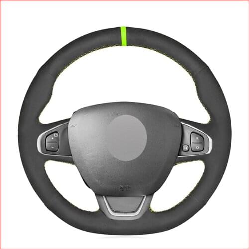 Black Suede Green Marker Hand Sew Soft Wrap Car Steering Wheel Cover for Renault Clio 4 (IV) Kaptur Captur 2016-2019