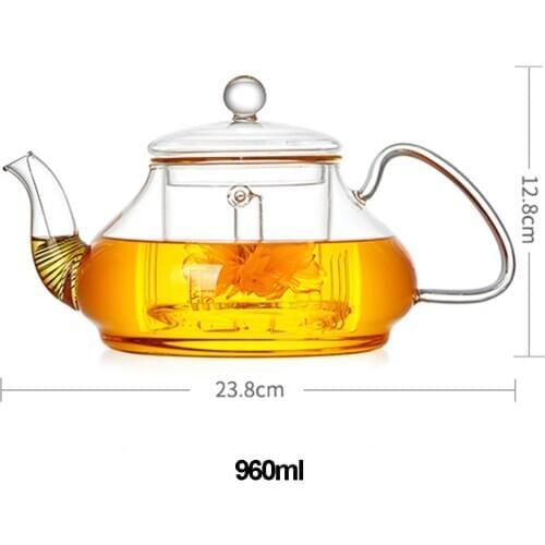 PINDEFANG 960ml / 33.8 OZ Blooming Tea Loose Leaf Teapot with Glass Strainer Lid Microwavable Stovetop Safe Teaset Kettle