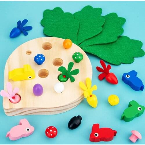Montessori Baby Wooden Educational Toys Pull Carrot Game Preschool Education Parent-child for Kids Gift Over 3 Years Old