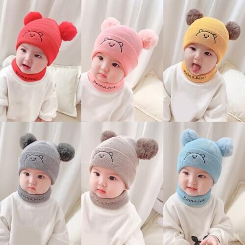 Baby Knitted Hat Cartoon Bear Soft Caps Winter Outdoor Warm Beanie Hats for Kids Children New Year Gifts