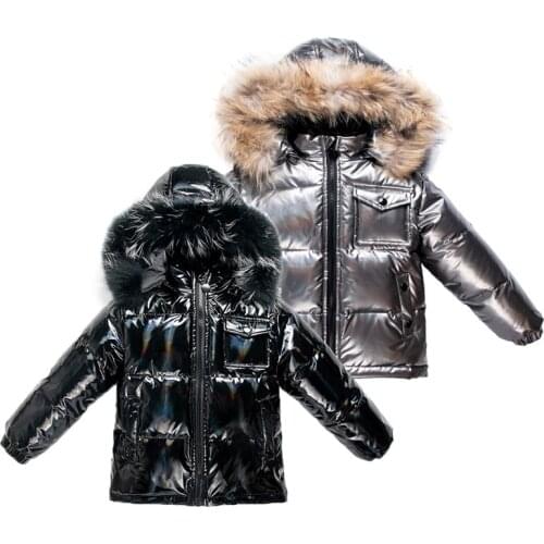 Childrens Winter Clothes Thicken Boy 90% White Duck Down Jacket Zipper Black Hooded Coat Kids Snow Wear Warm Outwear Down Parka