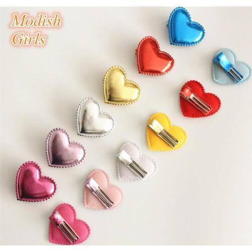 Love Heart Design Shinning PU Hair Clips 30pcs/lot Synthetic Leather Girls Barrettes Bestseller Felt Kids Cheap Cute Hairpins
