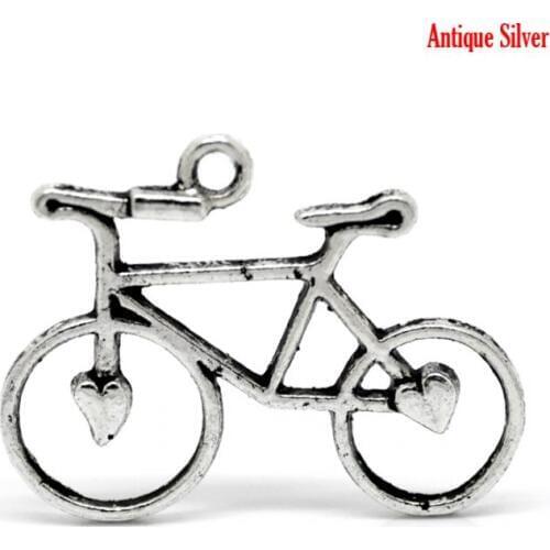 DoreenBeads Retail 30PCs Silver Color Bike Bicycle Charm Pendants 31mmx23mm(1 2/8"x 7/8")