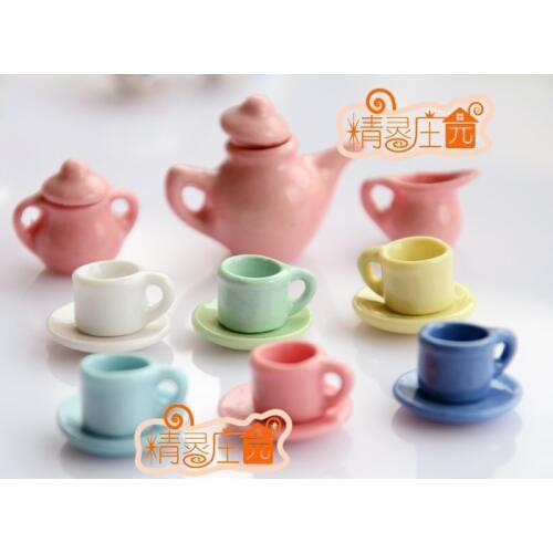 1:12 Doll House Tableware Porcelain Miniature Tea Sets Mini Teapot Coffee Plate Miniature Tea Cups Set China Dining Ware 15pcs