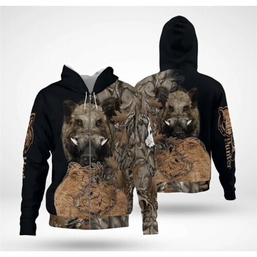 Boar Hunter 3D Hoodies Printed Harajuku Coat Jacket Men For Women Fashion Zipper hoodies Drop Shipping 06