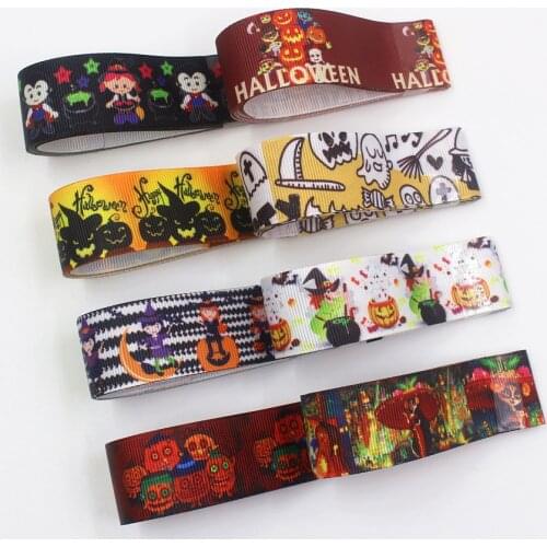 I-191004-2300,1‘’ 25mm,10 yards cartoon Halloween Thermal transfer Printed grosgrain Ribbons,bow cap accessories and decorations