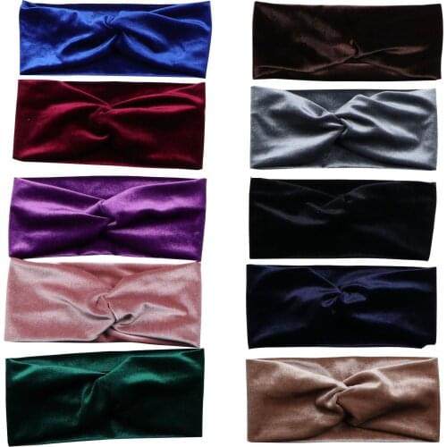 Nice Winter Women Velvet Headband Cross Top Knot Elastic Hair Bands Soft Solid Girls Hair Accessories Twisted Knotted Headwrap