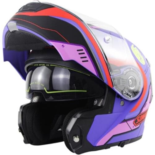 Purple Motorcycle Helmet Full Face Motocross Helmet Flip Up Capacete Da Motocicleta Cascos Moto Casque Doublel Len Racing Helmet