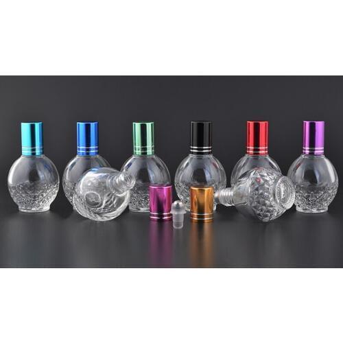 MUB - 13ml Metal Roll-on Glass Perfume Bottles With 7 Colors Cap Mini Empty Essential Oils Refillable Bottle