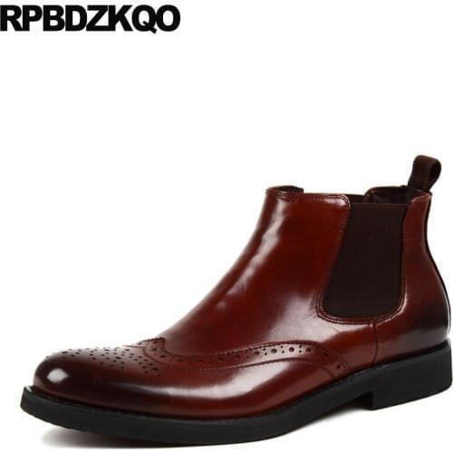 High Quality Autumn Full Grain Leather Boots Brown Chelsea Ankle Shoes European Genuine 2017 Wingtip Booties Short Top Male