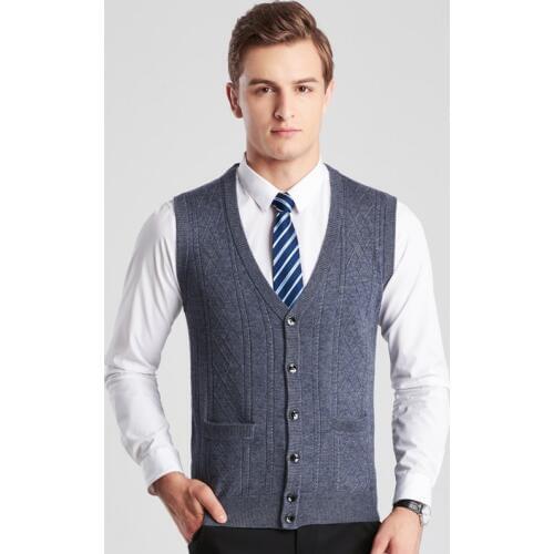 Men cashmere knitted sweater vest 2018 Autumn and Winter casual man V-neck wool cardigan vest