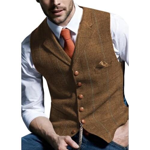 Mens Vests Plaid Tweed Striped Waistcoat Steampunk Vest Groomman Wedding Male Gentleman Jacket Business Suit Vest 2021