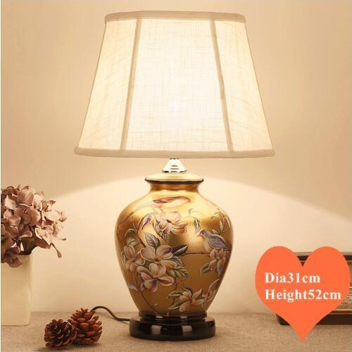 Chinese style flower&bird brown ceramic Table Lamps Touch switch linen lampshade E27 LED lamp for bedside&foyer&tea room MF011