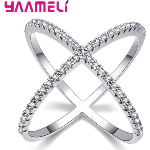 New X Shape Cross Round 925 Sterling Silver Cubic Zirconia Rings For Fashion Women Personality Finger Accessories Jewelry Bague