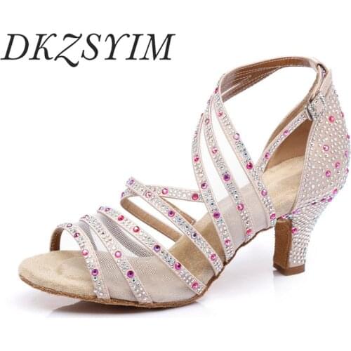 DKZSYIM Latin Dance Shoes Jazz Salsa Ballroom Dance Shoes For Dancing Women Girls Sandals sexy rhinestons shoes wholesale