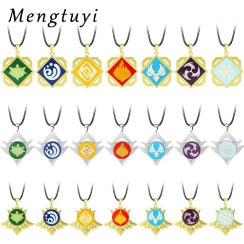 Game Genshin Impact Mondstadt Vision Necklace 7 Element Water Wind Ice Eye of God Accessories Kids Cosplay Toys Gifts Jewelry