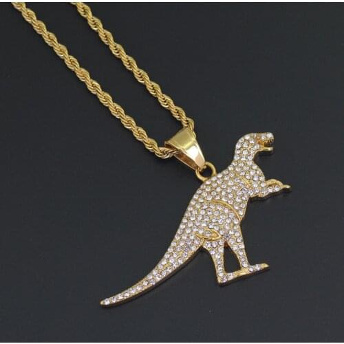 Stainless Steel Crystal Dinosaur Tyrannosaurus Rex Pendants Necklace 24inch Rope Chain Box Chain SN171