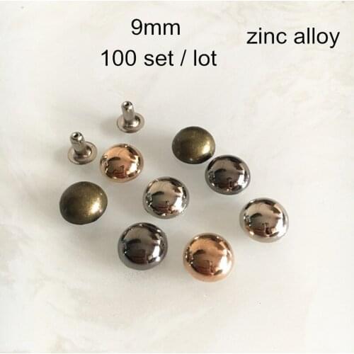 9mm - 100 Set Half Round Rivet Studs,Zinc Alloy Mushroom DIY Rivets For Belt,Bag,Boots Decoration,Gold,Silver,Bronze,Black