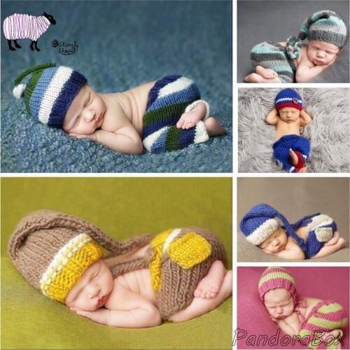 Newborn Photography Props Hat+Pant Clothes Baby Boy Photo Shoot Crochet Striped Outfits Infant fotografia Accessories foto Props
