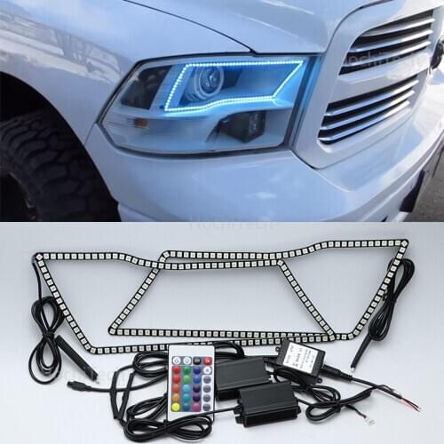 RGB Angel Eyes DRL LED Halo Ring SMD Multi-Color Kit For Dodge Ram 1500 Sport Quad Trucks Headlight 2009-2016 Accessories Tuning