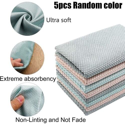 5pcs Efficient Microfiber Fish Scale Wipe Cloth Anti-grease Wiping Rag Super Absorbent Home Washing Dish Kitchen Cleaning Towel