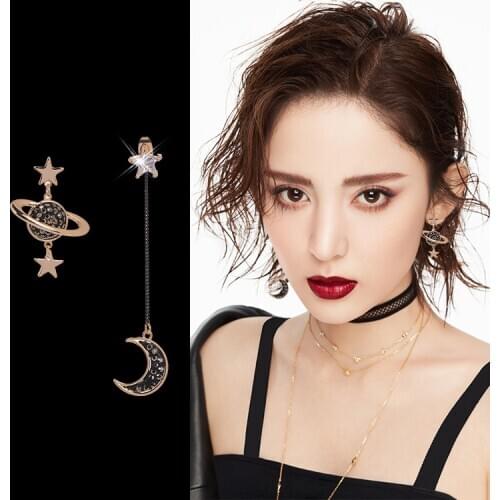 Moon Star Planet Drop Dangle Earings Fashion Jewelry Earrings Asymmetric Women Jewelry Metal Fashion Earrings
