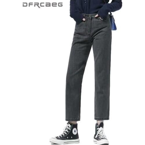 Gray High Waist Plus Size Ankle-Length Woman Staight Jeans 2021 Summer Casual Streetwear Ladies Denim Capris Pants Female 4XL