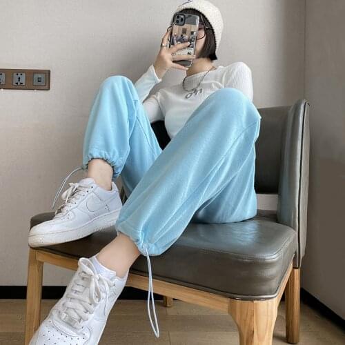 High Quality Streetwear Womens Sports Pants Grey Blue Korean Joggers Fitness Sweatpants Straight Leg Loose Harajuku Trousers