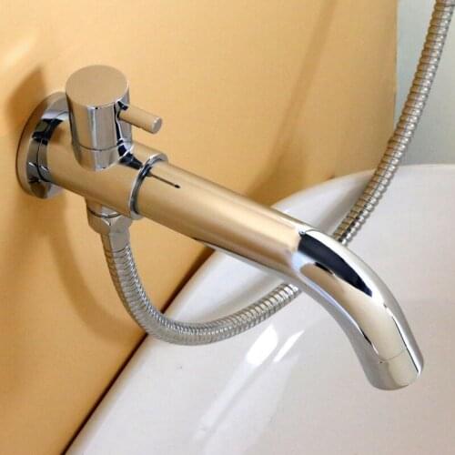 Bathroom Extra Long Faucet Inwall Mounted Spout Filler Bathtub Shower Mixer Tub Spout with 1.5M Hose, Chrome