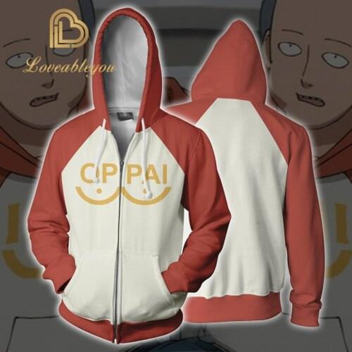 Anime One Punch Man Hoodie Saitama Oppai Sensi Print Casual Hooded Sweatshirt Thin Zipper Coat Outerwear Cosplay Costumes