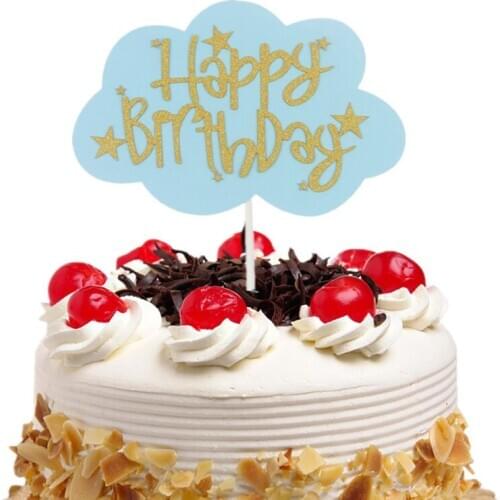 Cake Topper Decoration Flags Kids Boy Girl Happy Birthday Baby Shower Party Cake Baking DIY Xmas Gillter Cloud Star Anniversaire