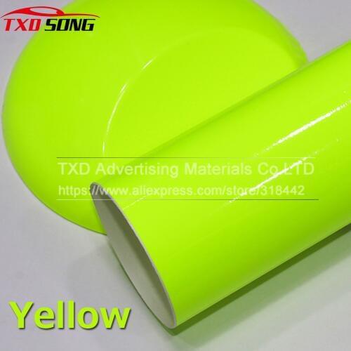 Premium Car Styling Glossy Fluorescent Yellow Vinyl Sticker Glossy Fluorescent yellow Vinyl Wrap Self Adhesive Sticker